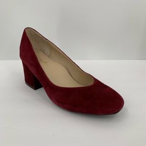 Bettye Muller burgundy wine suede chunky heel shoe women pump new 9.5